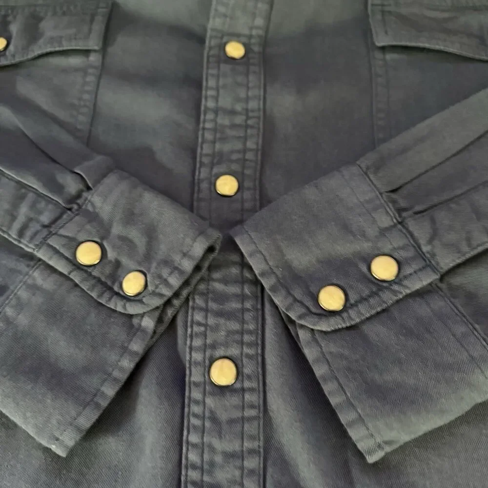 Lucky Brand Snap Front Western Utility Shirt Blue Long Sleeve Mens Size XL - Picture 5 of 13